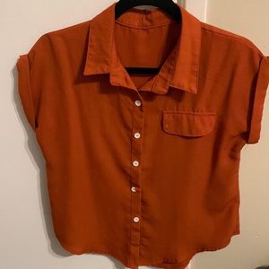 Orange button down collared blouse, size small